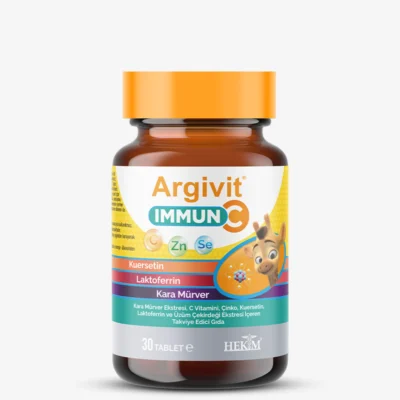 Argivit Immun C Tablet - Kara Mürver Ekstresi, C Vitamini, Çinko, Kuersetin, Laktoferrin ve Üzüm Çekirdeği İçeren Sıvı Takviye Edici Gıda