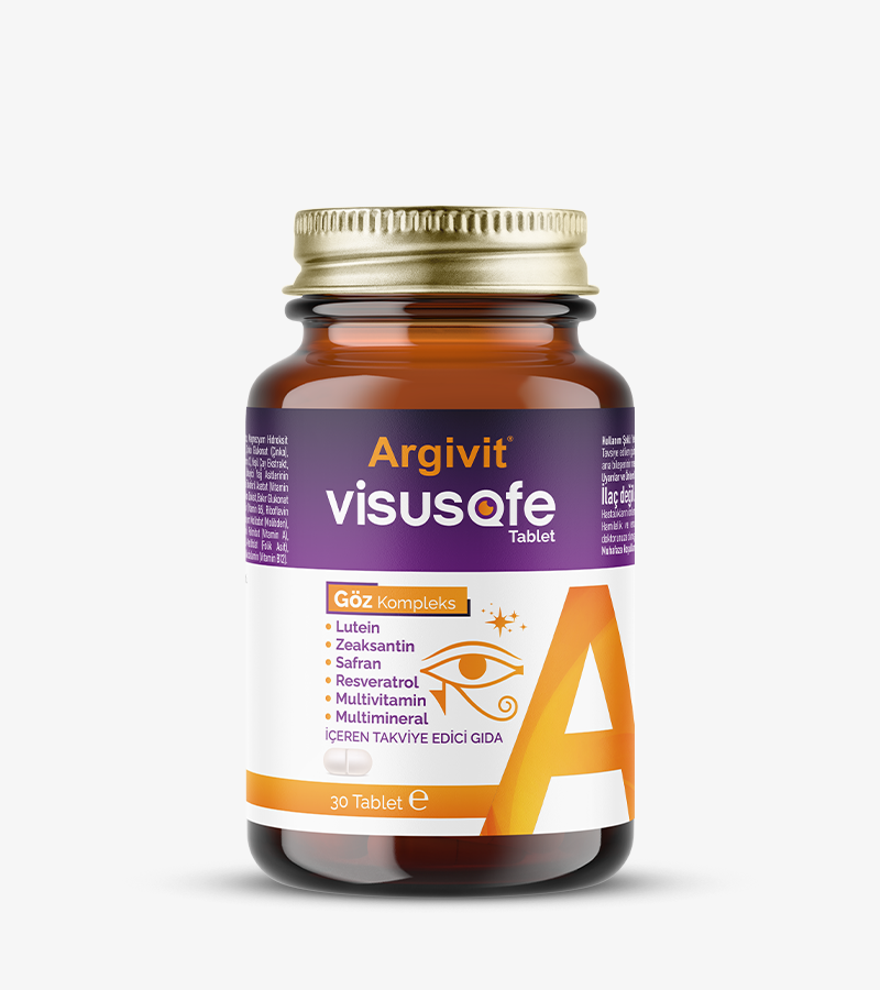 Argivit Visusafe - Lutein, Zeaksantin, Safran, Resveratrol, Multivitamin ve Multimineral İçeren Tablet Formunda Takviye Edici Gıda
